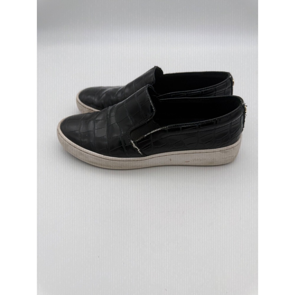 Michael Kors Black Croc Embossed Slip On Sneakers Gold MK Logo Hardware